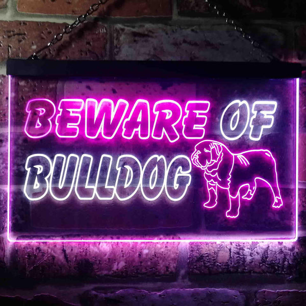 ADVPRO Beware of Bulldog Illuminated Dual Color LED Neon Sign st6-i0837 - White & Purple