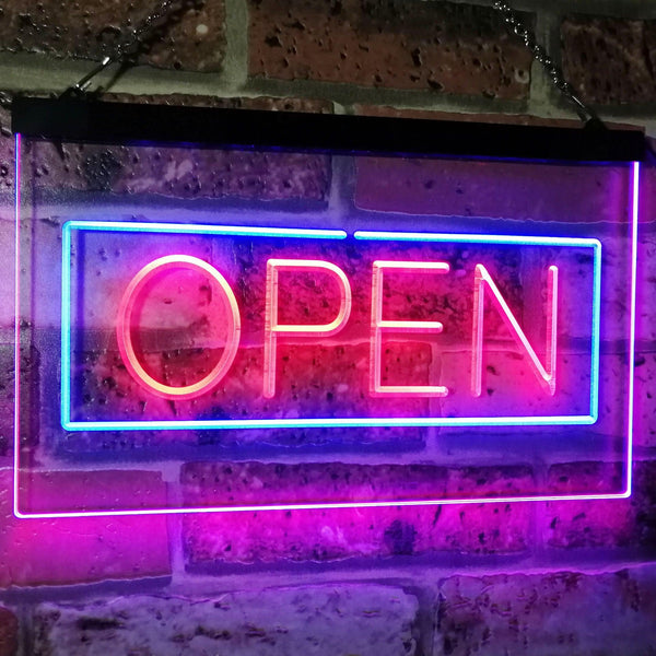ADVPRO Open Shop Display Rectangle Dual Color LED Neon Sign st6-i2019 - Blue & Red