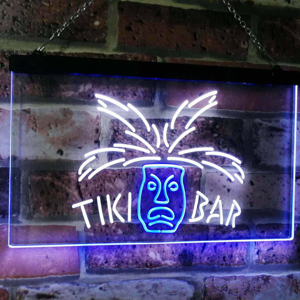 ADVPRO Tiki Bar Mask Pub Club Beer Drink Happy Hour Dual Color LED Neon Sign st6-i2067 - White & Blue