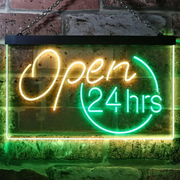 ADVPRO Open 24 Hours Shop Decor Dual Color LED Neon Sign st6-i2131 - Green & Yellow