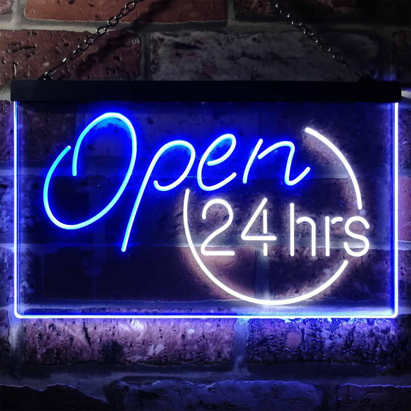 ADVPRO Open 24 Hours Shop Decor Dual Color LED Neon Sign st6-i2131 - White & Blue