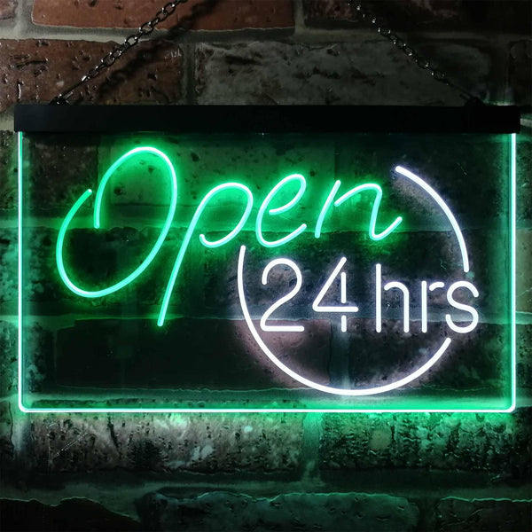 ADVPRO Open 24 Hours Shop Decor Dual Color LED Neon Sign st6-i2131 - White & Green