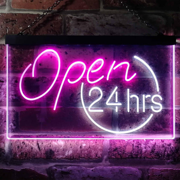 ADVPRO Open 24 Hours Shop Decor Dual Color LED Neon Sign st6-i2131 - White & Purple