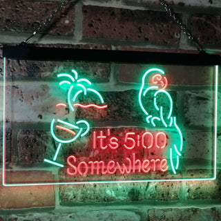 ADVPRO It's 5:00 Somewhere 5pm Cocktails Bar Decor Parrot Palm Tree Dual Color LED Neon Sign st6-i2560 - Green & Red