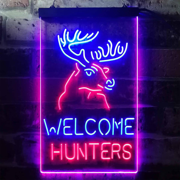 ADVPRO Welcome Hunters Deer Cabin  Dual Color LED Neon Sign st6-i3313 - Blue & Red