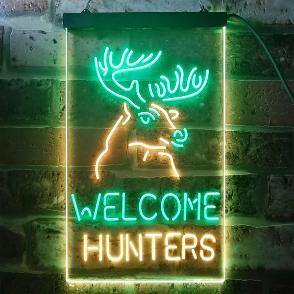 ADVPRO Welcome Hunters Deer Cabin  Dual Color LED Neon Sign st6-i3313 - Green & Yellow