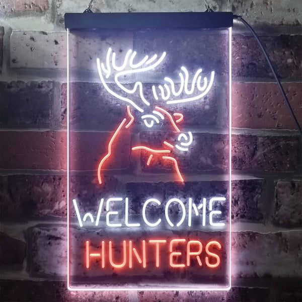 ADVPRO Welcome Hunters Deer Cabin  Dual Color LED Neon Sign st6-i3313 - White & Orange