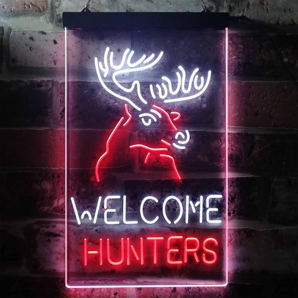 ADVPRO Welcome Hunters Deer Cabin  Dual Color LED Neon Sign st6-i3313 - White & Red