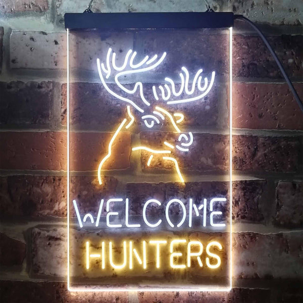 ADVPRO Welcome Hunters Deer Cabin  Dual Color LED Neon Sign st6-i3313 - White & Yellow