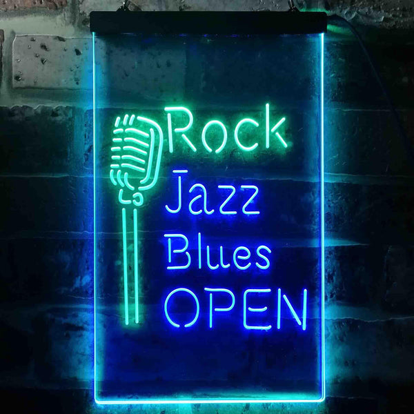 ADVPRO Rock Jazz Blues Open Music Bar  Dual Color LED Neon Sign st6-i3521 - Green & Blue