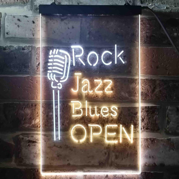 ADVPRO Rock Jazz Blues Open Music Bar  Dual Color LED Neon Sign st6-i3521 - White & Yellow