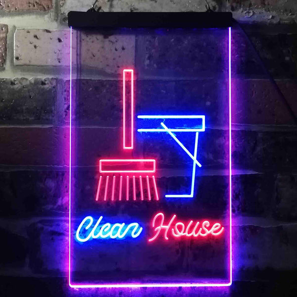 ADVPRO Clean House Helper Shop Display  Dual Color LED Neon Sign st6-i3605 - Blue & Red
