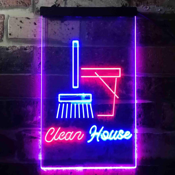 ADVPRO Clean House Helper Shop Display  Dual Color LED Neon Sign st6-i3605 - Red & Blue
