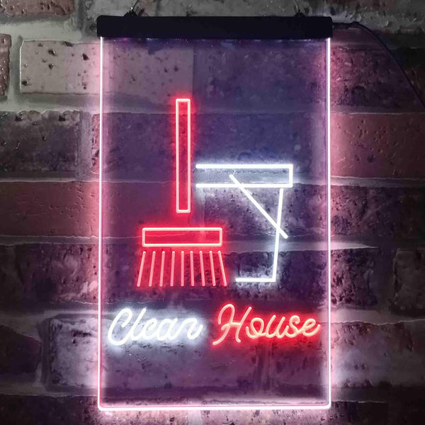 ADVPRO Clean House Helper Shop Display  Dual Color LED Neon Sign st6-i3605 - White & Red