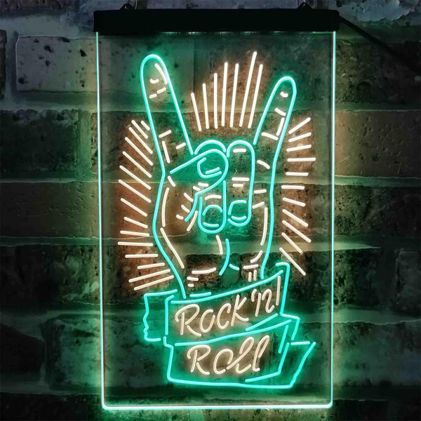 ADVPRO Rock n Roll Hand Metal Music  Dual Color LED Neon Sign st6-i3900 - Green & Yellow