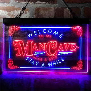 ADVPRO Welcome to My Man Cave Grab a Beer Stay a While Dual Color LED Neon Sign st6-i3979 - Blue & Red