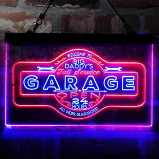 ADVPRO Big Daddy Garage Tools 24 Hours 7 Days Dual Color LED Neon Sign st6-i3985 - Blue & Red