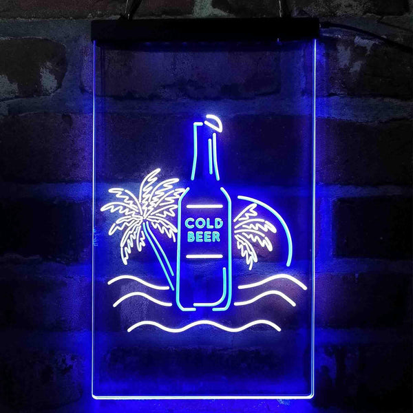 ADVPRO Cold Beer Palm Tree Island  Dual Color LED Neon Sign st6-i4084 - White & Blue