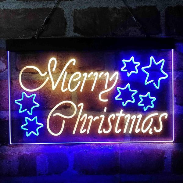 ADVPRO Merry Christmas Stars Decoration Dual Color LED Neon Sign st6-i4117 - Blue & Yellow