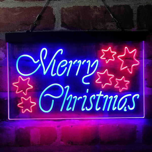 ADVPRO Merry Christmas Stars Decoration Dual Color LED Neon Sign st6-i4117 - Red & Blue