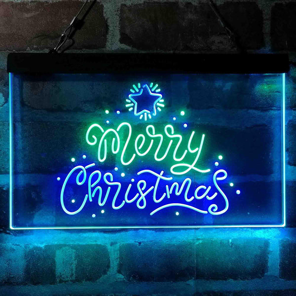 ADVPRO Merry Christmas Star Snow Dual Color LED Neon Sign st6-i4151 - Green & Blue