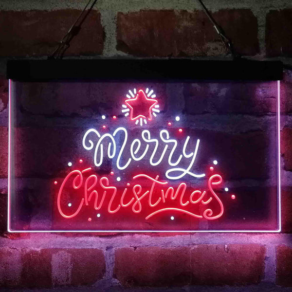ADVPRO Merry Christmas Star Snow Dual Color LED Neon Sign st6-i4151 - White & Red