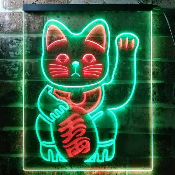 ADVPRO Maneki Neko Lucky Cat Welcome Japan  Dual Color LED Neon Sign st6-j0980 - Green & Red