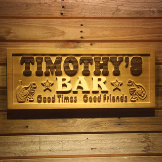 ADVPRO Name Personalized BAR Stars Good Times Good Friends Wood Engraved Wooden Sign wpa0236-tm - 18.25