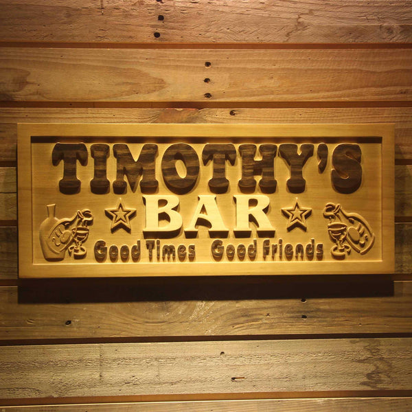 ADVPRO Name Personalized BAR Stars Good Times Good Friends Wood Engraved Wooden Sign wpa0236-tm - 18.25