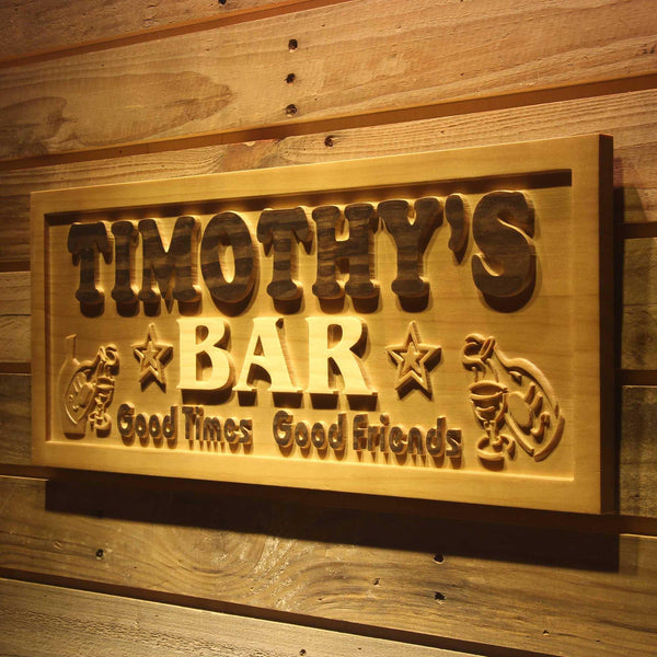 ADVPRO Name Personalized BAR Stars Good Times Good Friends Wood Engraved Wooden Sign wpa0236-tm - 26.75