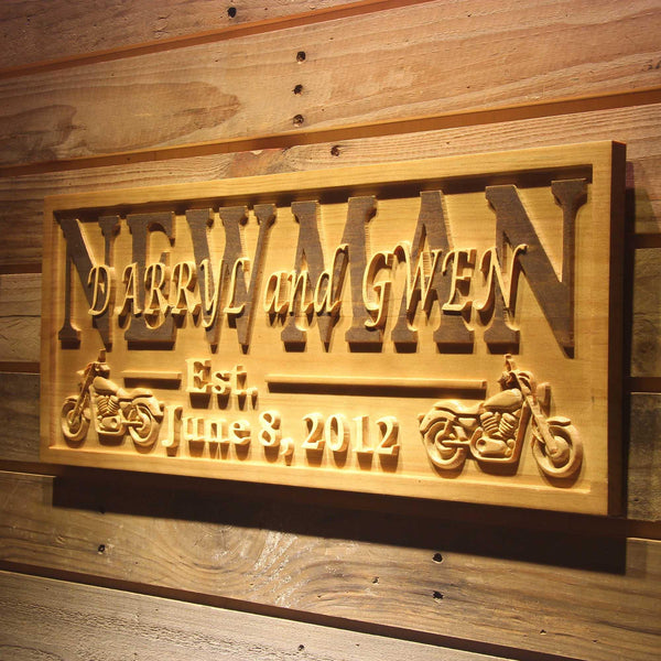 ADVPRO Motorcycle Gifts Family Name First Names Personalized with Established Date Wedding Gift Wood Engraved Wooden Sign wpa0374-tm - 26.75